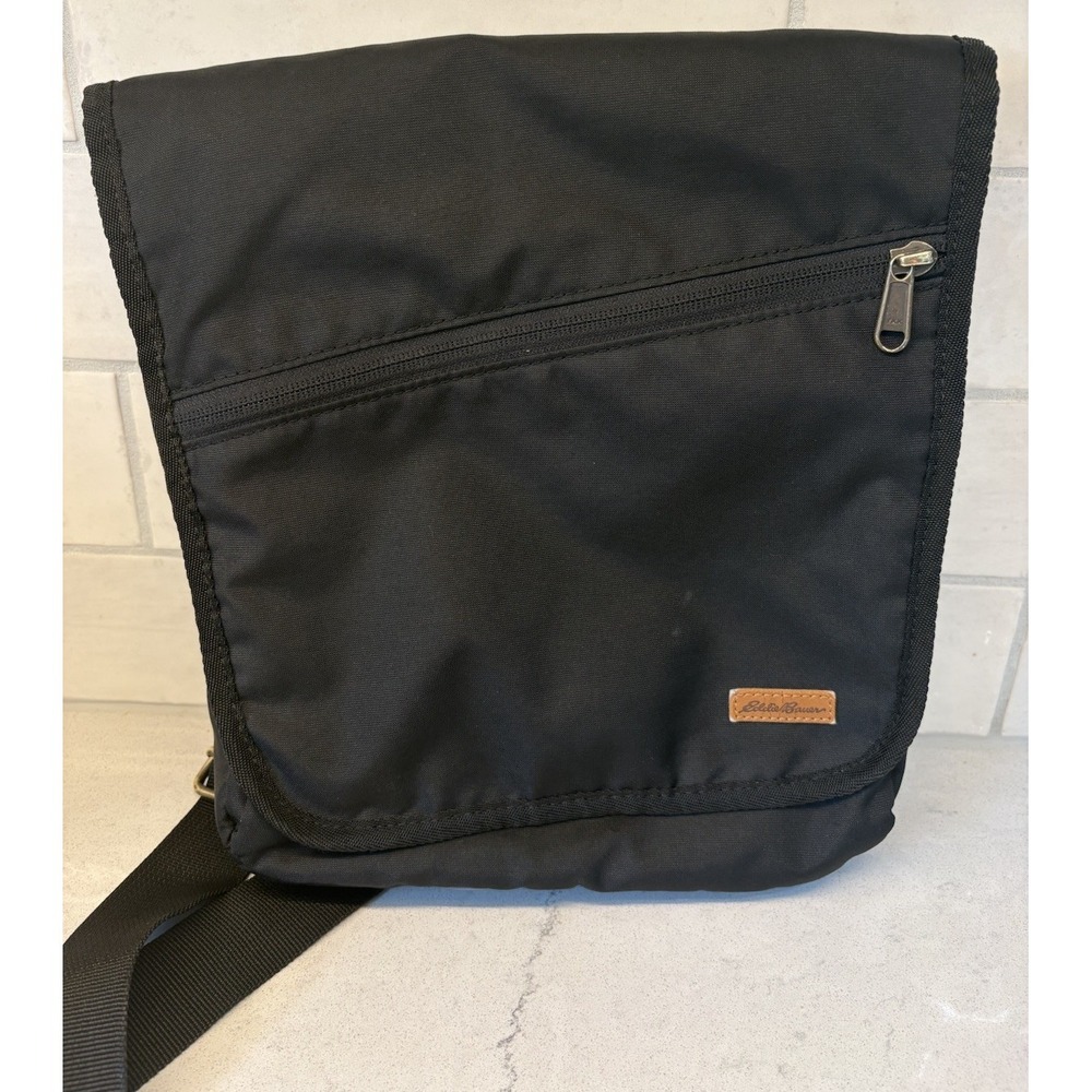Eddie Bauer Connect Tech Bag Black Nylon Crossbody Travel Messenger Tablet Sling
